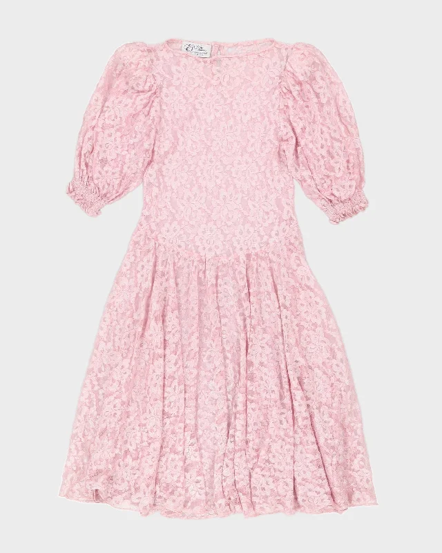 1980s Pink Lace Sheer Janine Giorgenti Dress - XS