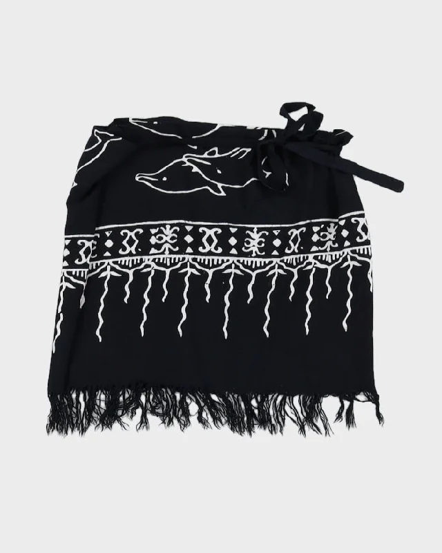 Black Dolphin Print Beach Wrap Skirt - Adjustable