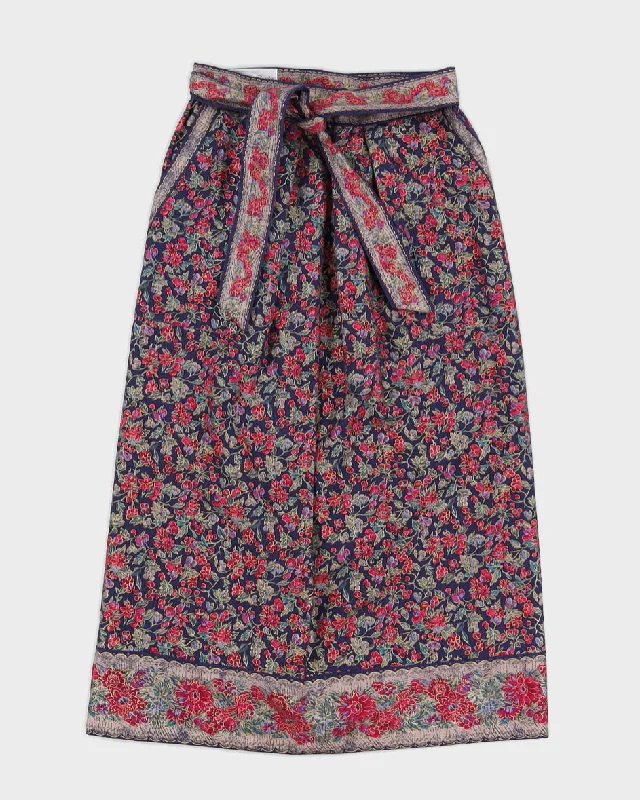 Blue And Pink Floral Wrap Skirt - S