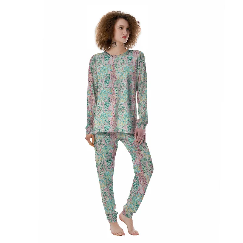 Girly Tigers Pastel Print Pattern Women's Pajamas