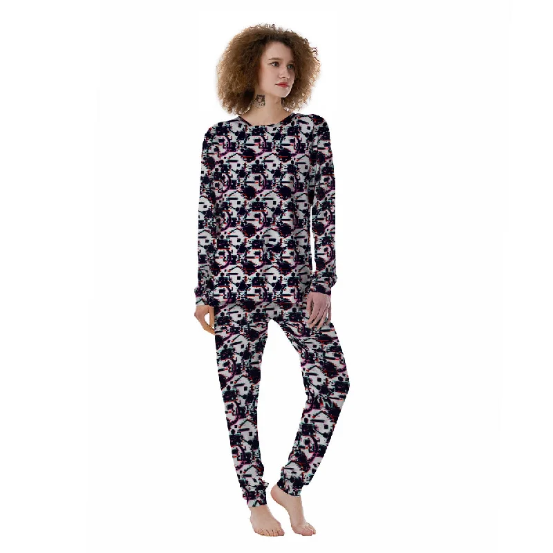 Glitch Effect Print Pattern Women's Pajamas