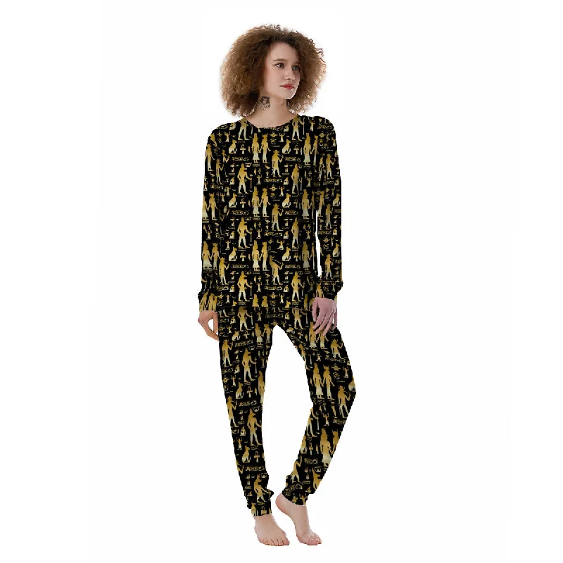 Gold And Black Egypt Ancient Mythology Print Pattern Women's Pajamas