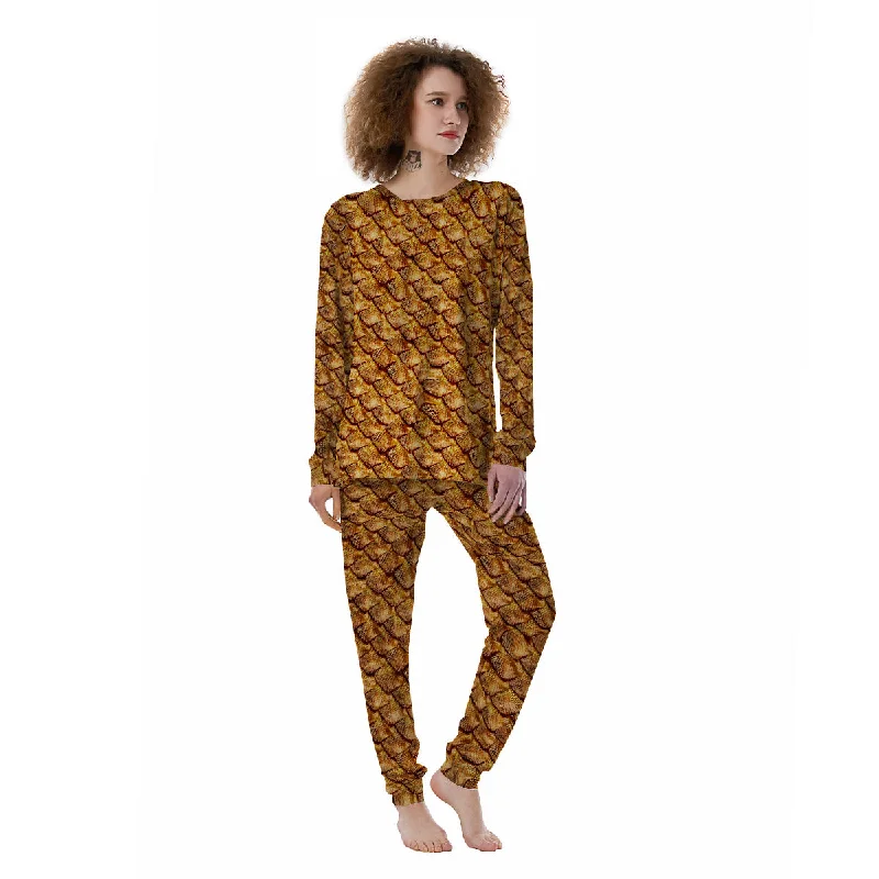 Gold Dragons Skin 3D Print Pattern Women's Pajamas