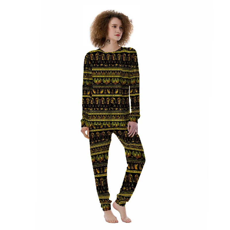 Gold Egypt Ethnic Print Women's Pajamas