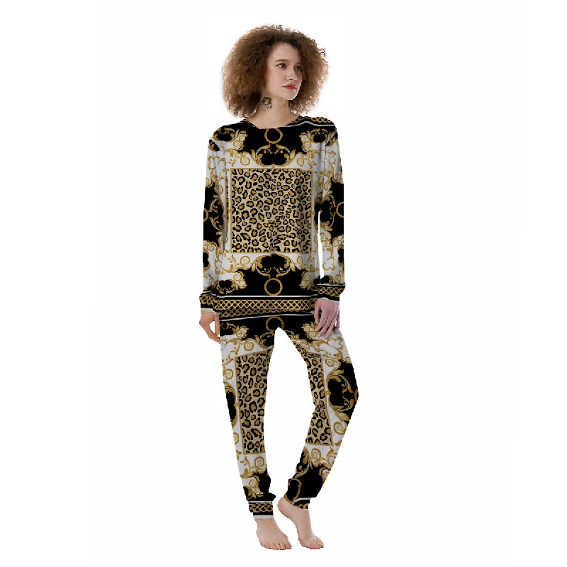 Golden Baroque And Leopard Print Women's Pajamas