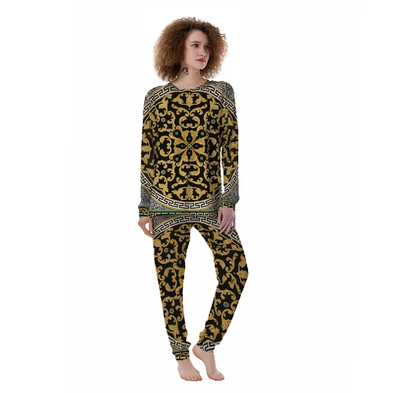 Golden Baroque Leopard Skin Print Women's Pajamas