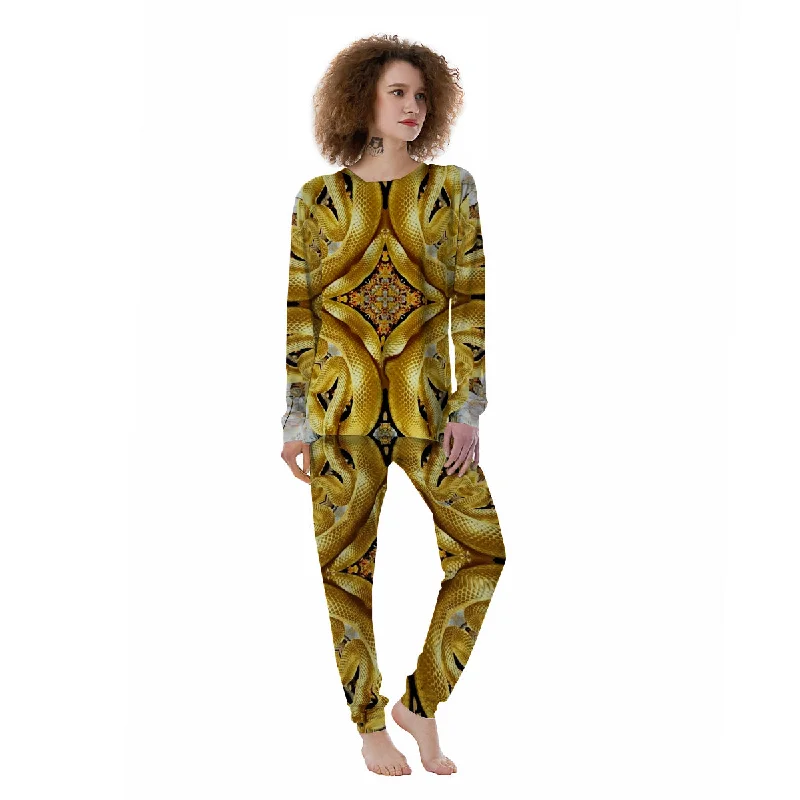 Golden Snake Kaleidoscope Print Women's Pajamas