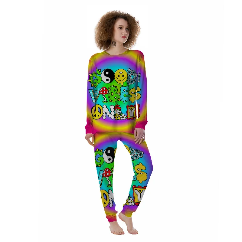 Good Vibes Only Quote Trippy Psychedelic Print Women's Pajamas