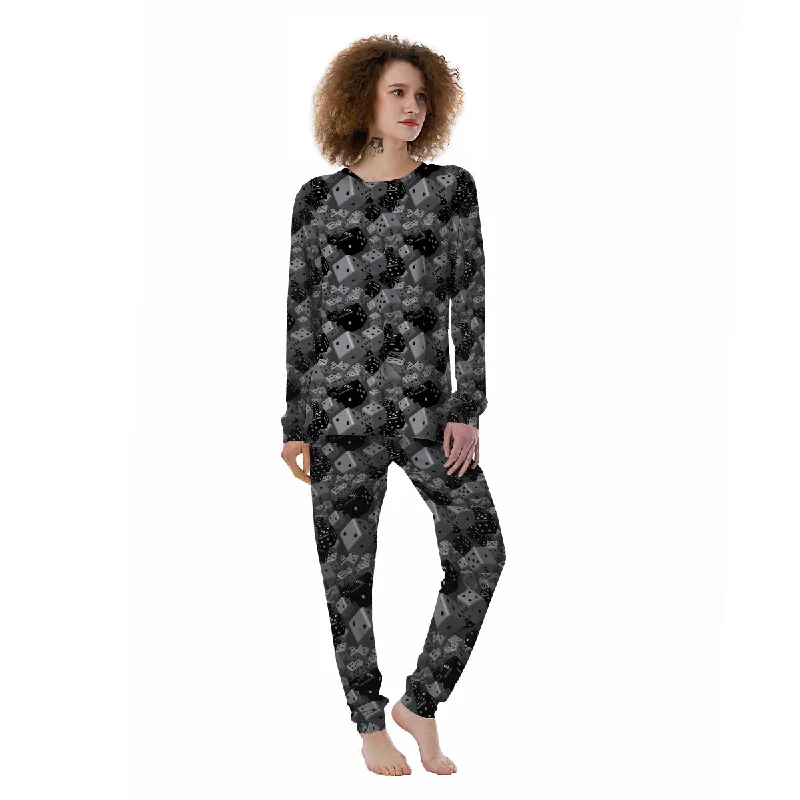 Gray Black 3D Dice Print Pattern Women's Pajamas