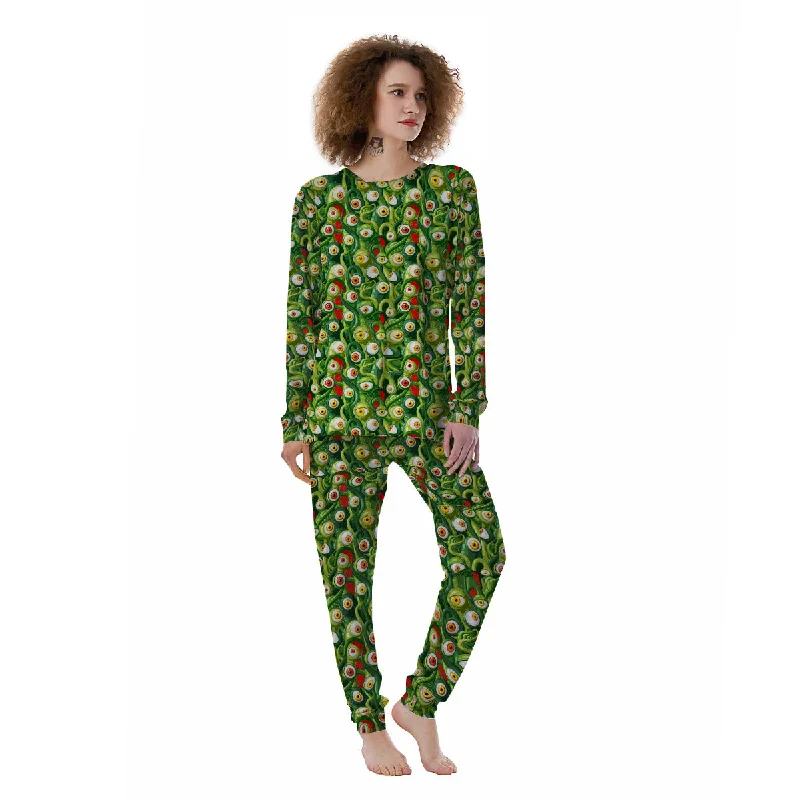 Green Alien Monster Print Pattern Women's Pajamas