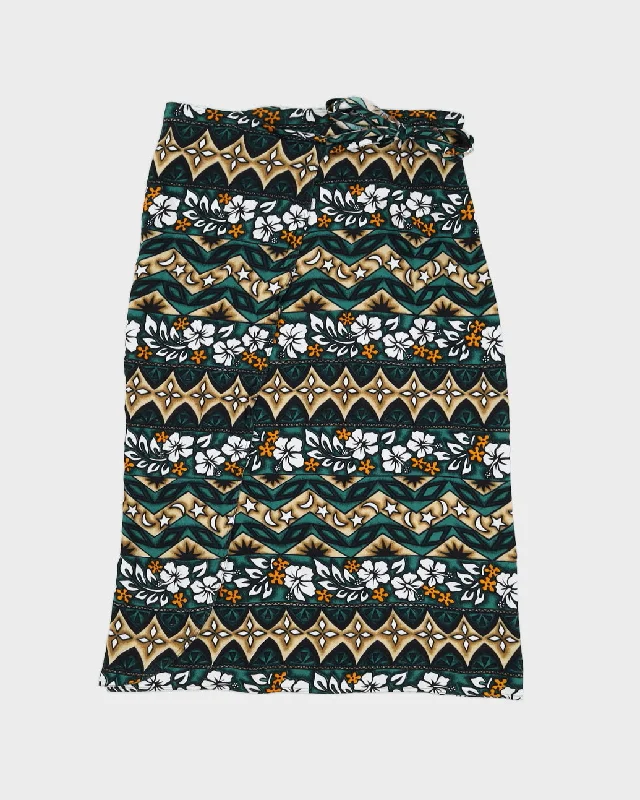 Green Flower Print Beach Maxi Wrap Skirt - Adjustable