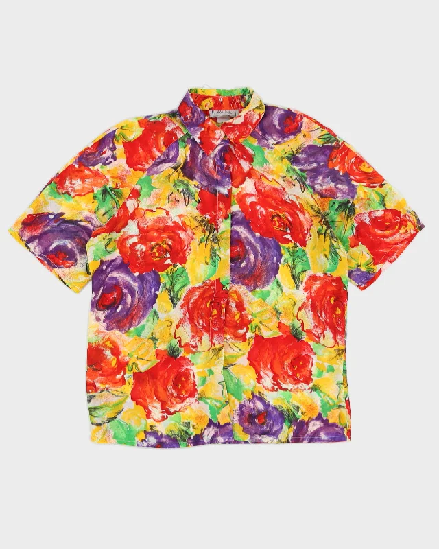 Vintage Bright Floral Patterned Shirt - M