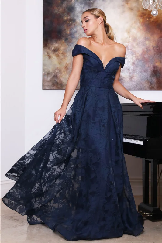 Tina Holly Couture Designer TA131 Navy Blue Off Shoulder Formal Dress