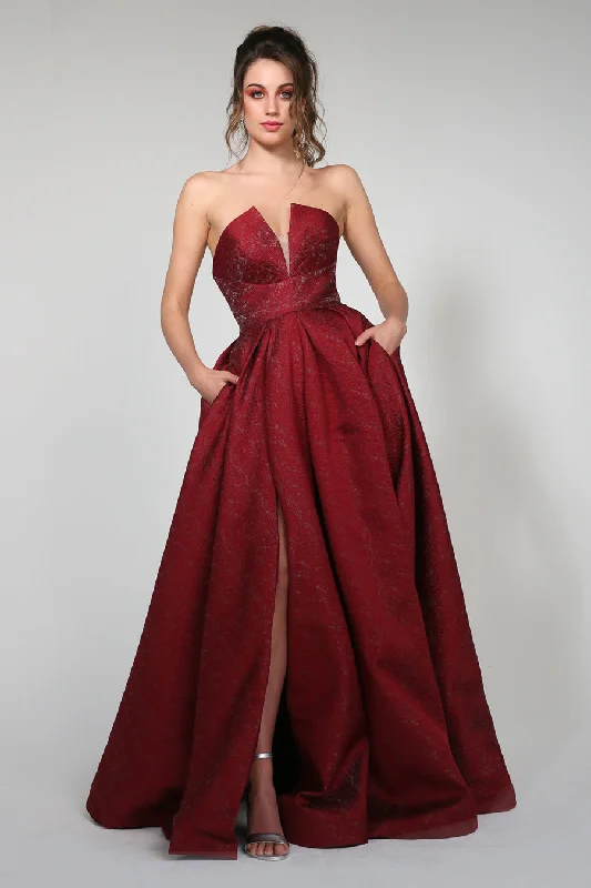 Tina Holly Couture TA611B Wine Strapless Ball Gown Formal Dress