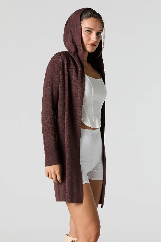 Open Front Long Sleeve Hooded Cardigan Mohair sweaters