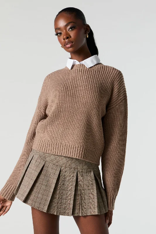 Solid Ribbed Knit Crewneck Skimmer Sweater Zara sweaters