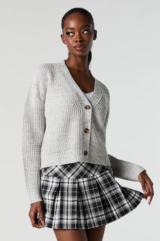 Ribbed Knit Button-Up Cardigan Minimalist sweaters