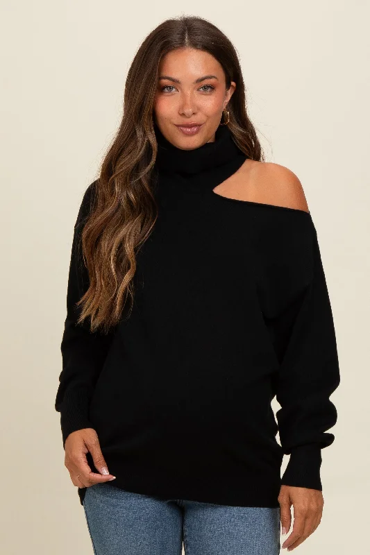 Black Cold Shoulder Turtle Neck Maternity Sweater Luxury sweaters