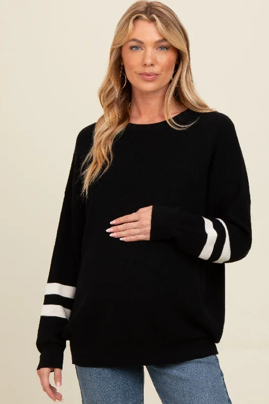 Black Striped Sleeve Relaxed Fit Maternity Sweater Nike sweaters