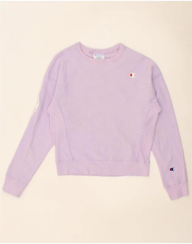 CHAMPION Womens Crop Graphic Sweatshirt Jumper UK 6 XS Purple Cotton Acrylic sweaters