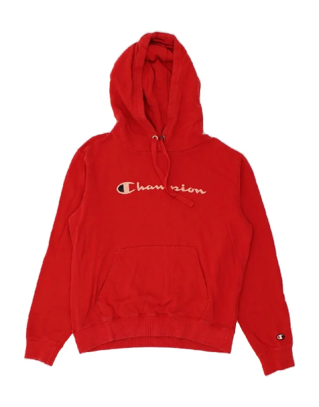 CHAMPION Womens Oversized Graphic Hoodie Jumper UK 10 Small Red Cotton Travel-friendly sweaters