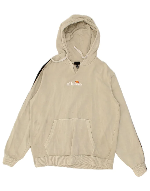 ELLESSE Womens Graphic Hoodie Jumper UK 14 Large Beige Colourblock Cotton Boho-style sweaters