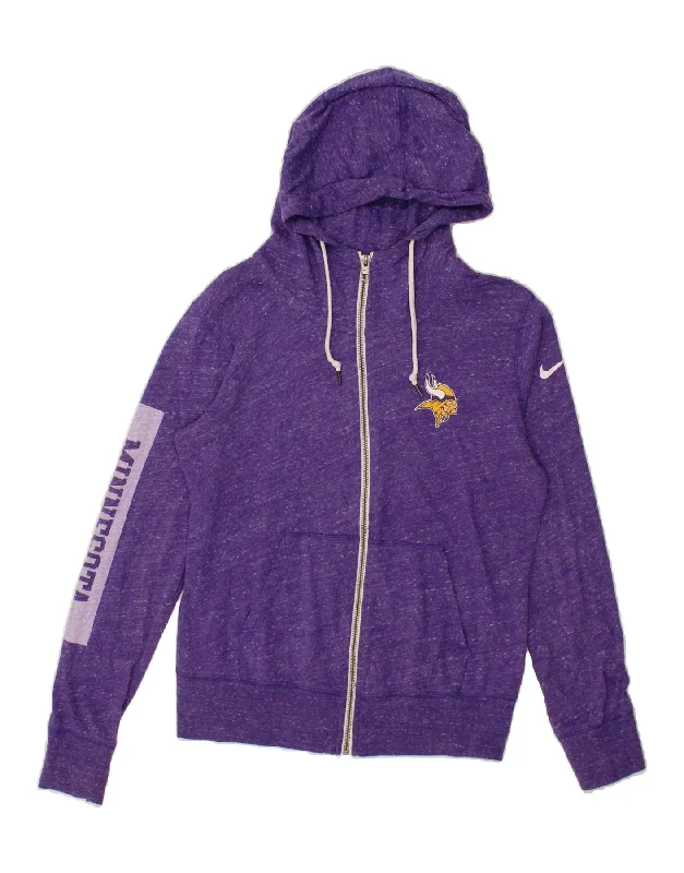 NIKE Womens Graphic Zip Hoodie Sweater UK 14 Medium Purple Flecked Cotton Best sweaters for travel