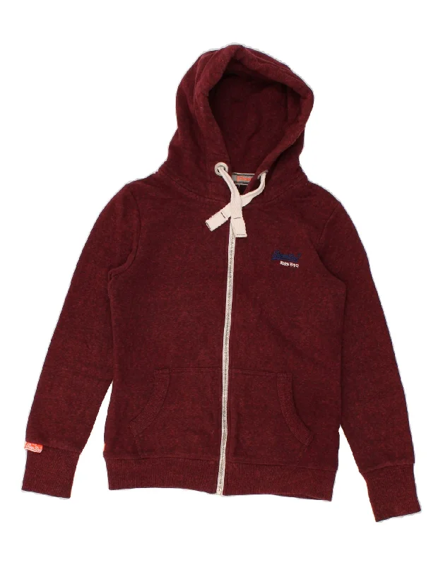 SUPERDRY Womens Zip Hoodie Sweater UK 10 Small Burgundy Cotton Wrinkle-resistant sweaters