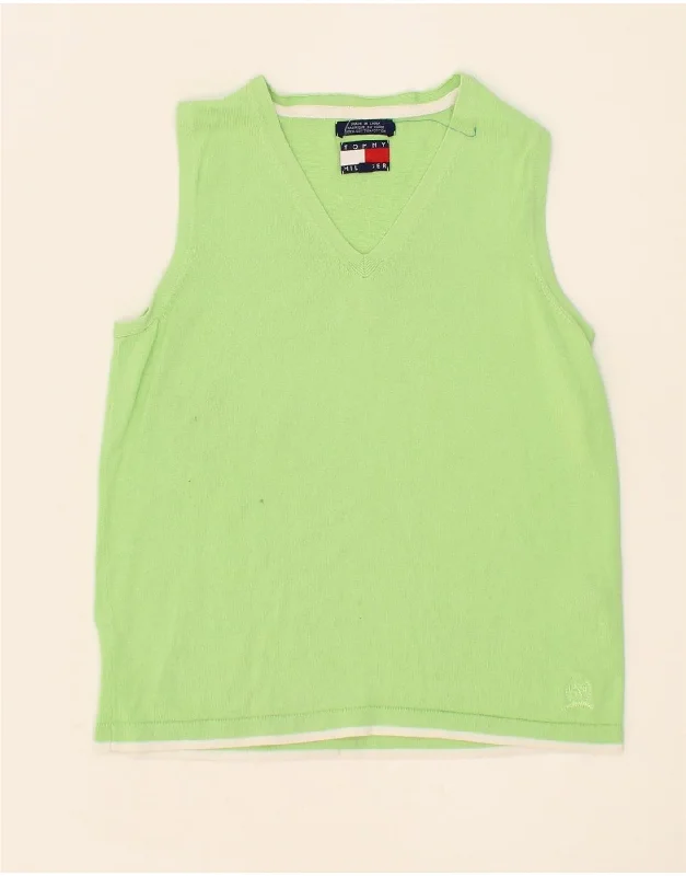 TOMMY HILFIGER Womens Vest Tank Top UK 10 Small Green Cotton Casual sweaters