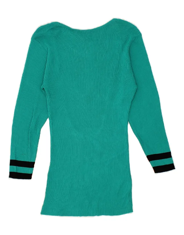 VINTAGE Womens Longline Crew Neck Jumper Sweater IT 40 Small Green Best sweaters for fall