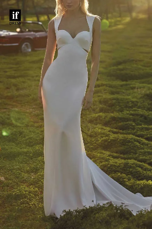 71181  -Unique Straps Sweetheart Mermaid Sleeveless Beach Wedding Dress with Train