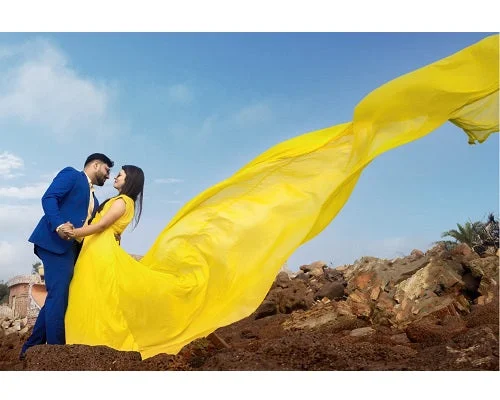 G178 (2), Yellow prewedding Shoot Long Trail Gown, Size(All)