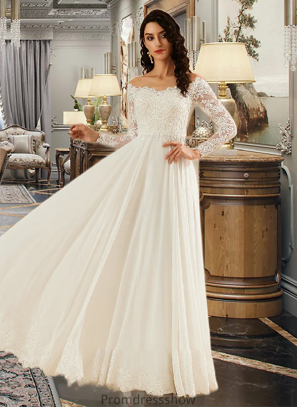 Jessica A-Line Off-the-Shoulder Sweep Train Wedding Dress With Lace STKP0013734