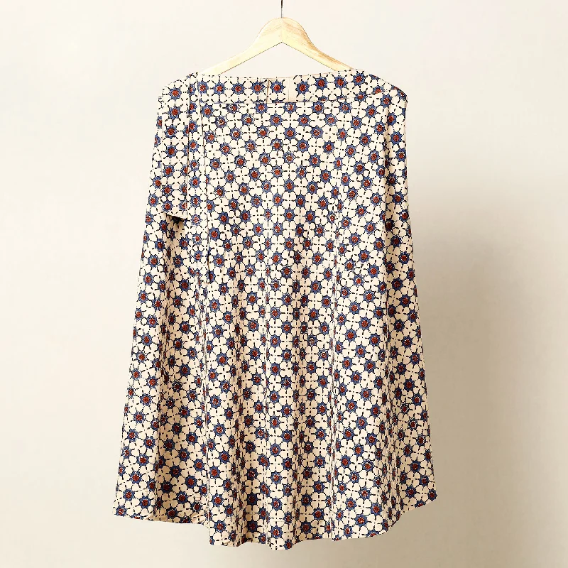 Beige - Ajrakh Block Printed Cotton Wrap Around Skirt