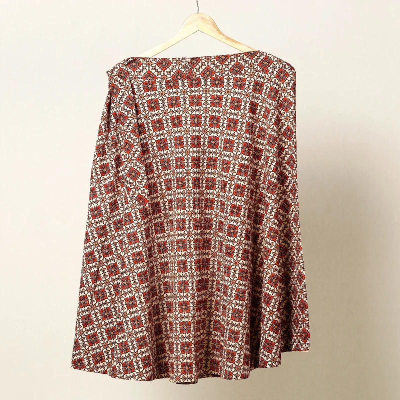 Brown - Ajrakh Block Printed Cotton Wrap Around Skirt