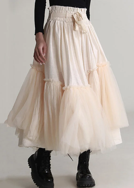 Elegant Apricot Ruffled Lace Up Tulle Skirts Spring