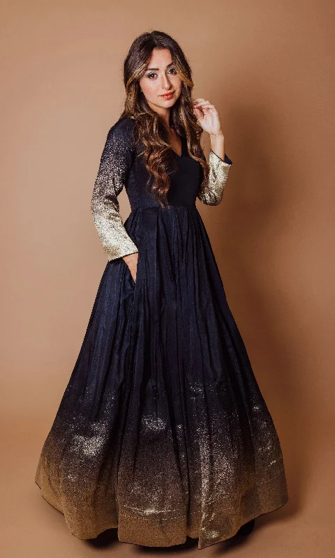 Dazzle Blue and Gold Long Sleeve Dress