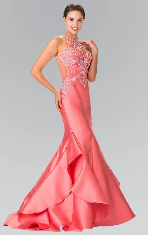 Elizabeth K - GL2357 Beaded Halter Ruffled Mermaid Gown