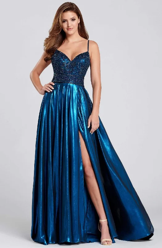 Mon Cheri - EW120107 Beaded Plunging V-neck A-line Gown