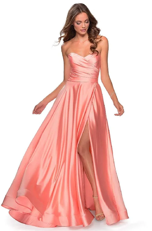 La Femme - 28608 Strapless Sweetheart Wrap Bodice Simple Prom A-line Gown