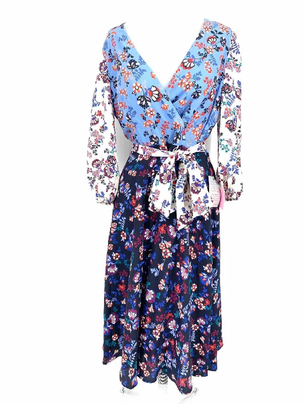 1901 Women's Blue/White Empire Polyester Floral Size 6 Dress Retro floral dresses