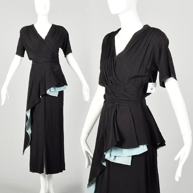 1940s Frank Starr Dress Evening Gown Formal Peplum Sash Rayon