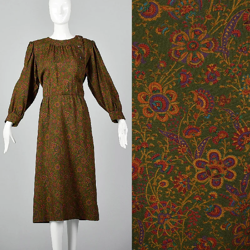 1970s Yves Saint Laurent Floral Print Dress Formal floral dresses