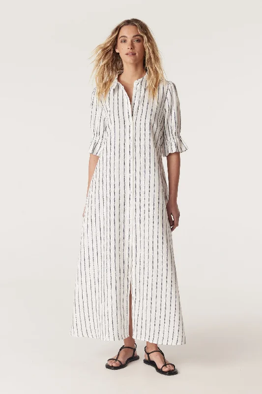 Avondale Linen Dress - Navy Stripe