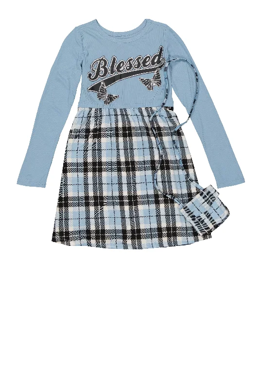 Girls Blessed Graphic Skater Dress with Purse