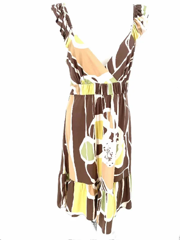 BCBG Max Azria Women's brown/green Empire Polyester Blend Print Size M Dress Silk floral dresses