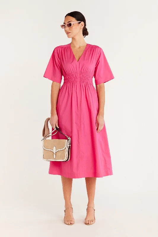 Bella Poplin Dress - Hot Pink