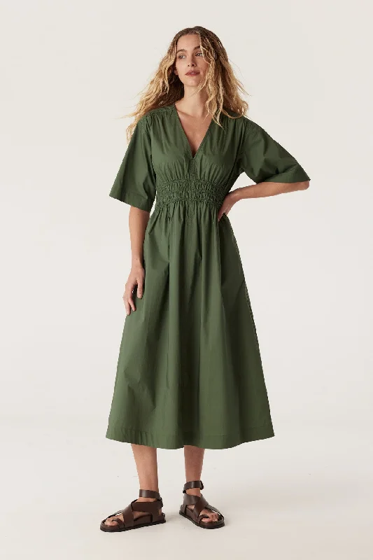 Bella Poplin Dress - Moss Green