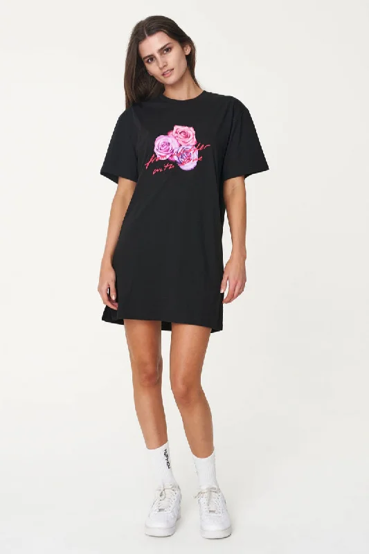 BELLA TEE DRESS ROSE LOVE - BLACK