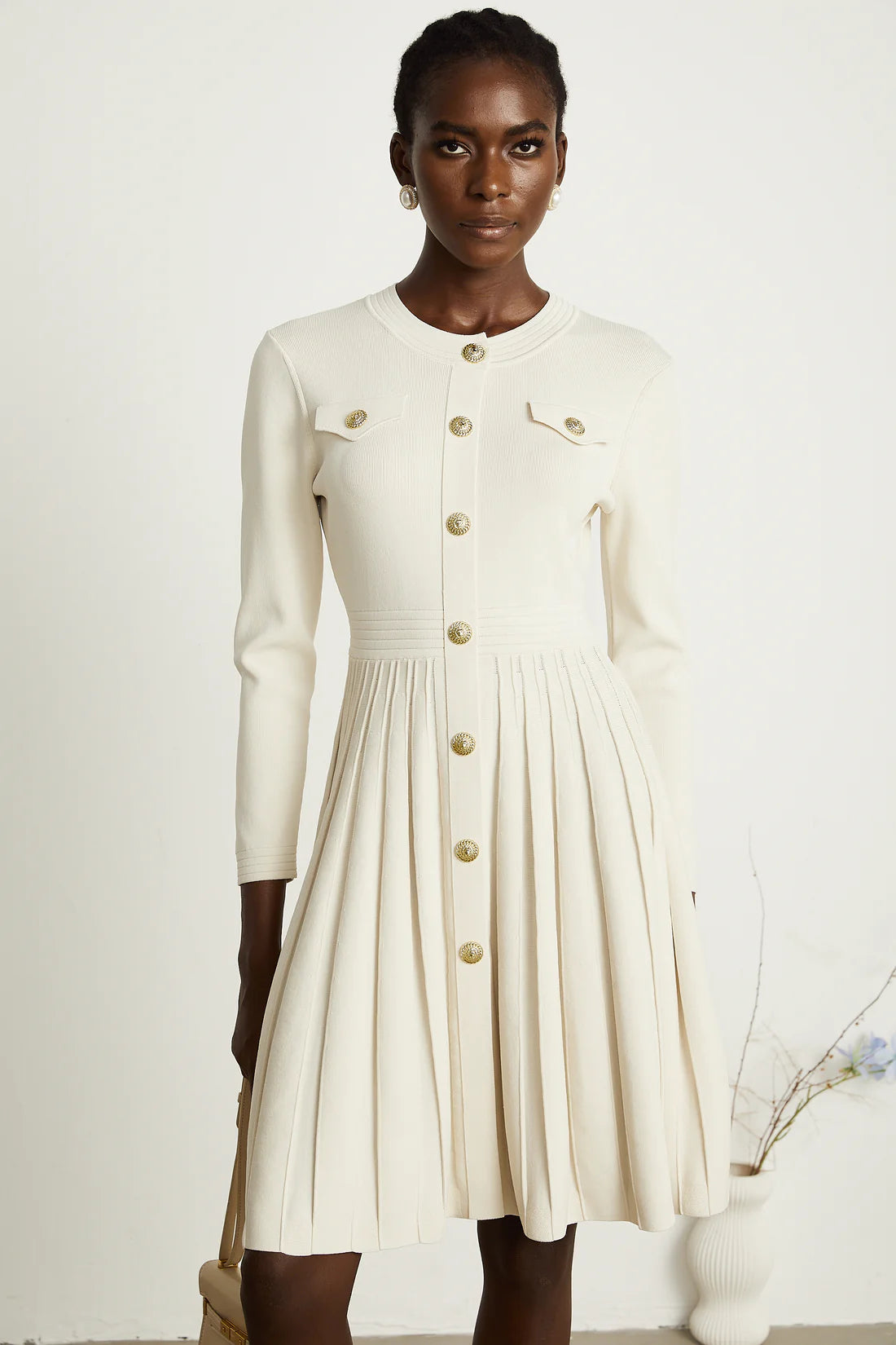 Berg white knitted pleated dress